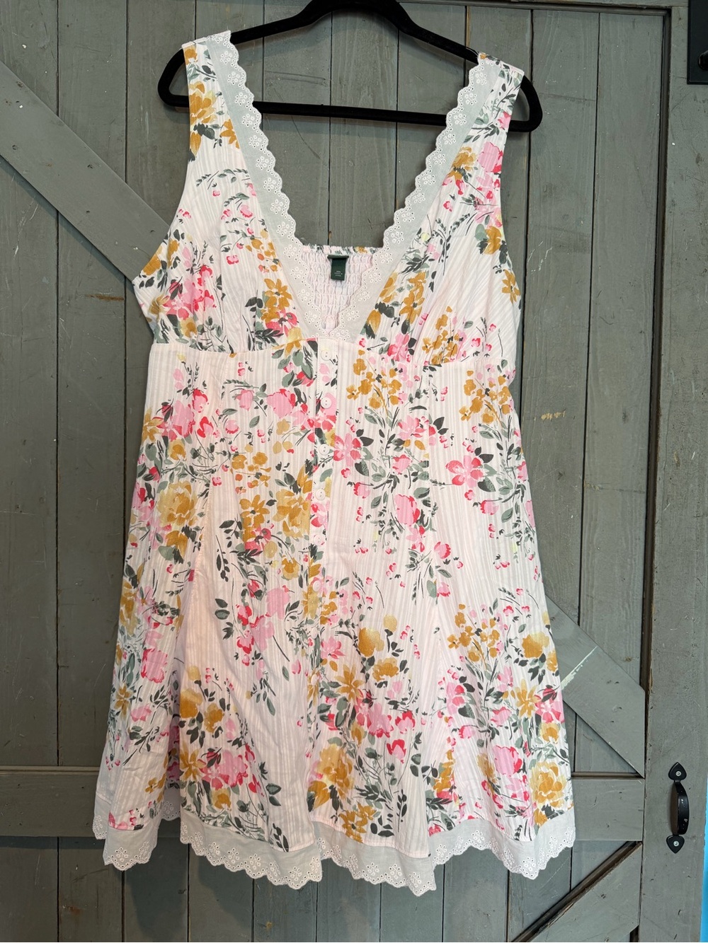 wild fable White Floral Lace-Trim Mini Dress with Pink & Yellow Blooms